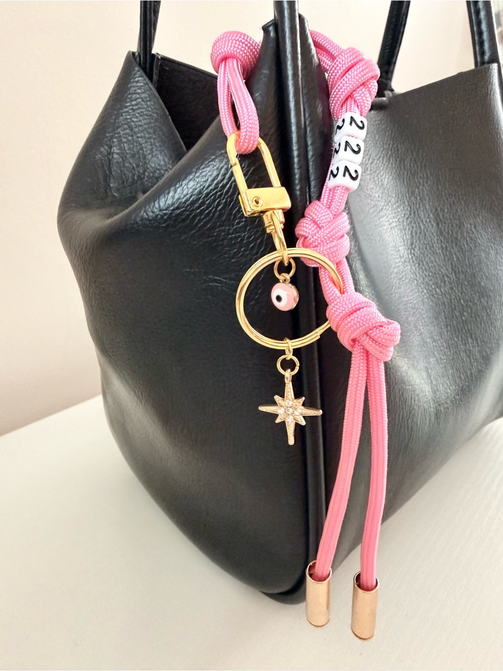 NEW Angel Number 222 Pink and Gold Evil Eye North Star bag charm - Picture 3 of 4